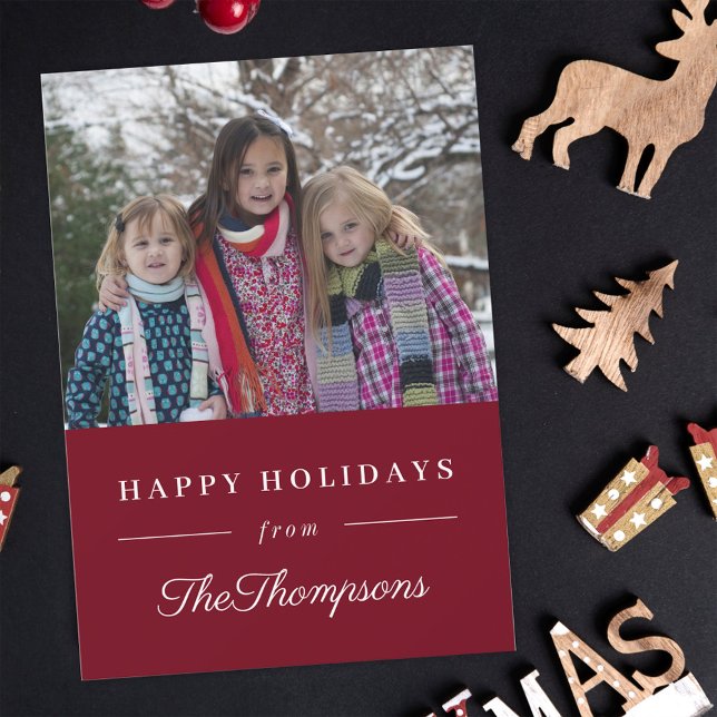 Classic Red Happy Holidays Family Photo Holiday Card (Creator Uploaded)