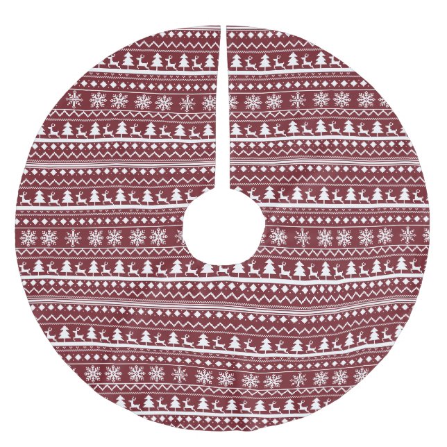 Classic Red Holiday Christmas Sweater Pattern Brushed Polyester Tree Skirt (Front)