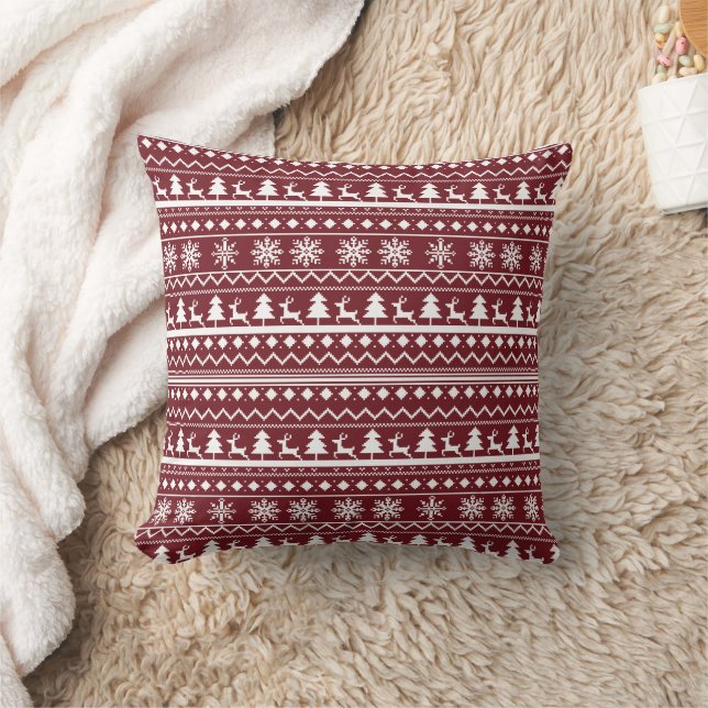 Classic Red Holiday Christmas Sweater Pattern Cushion (Blanket)