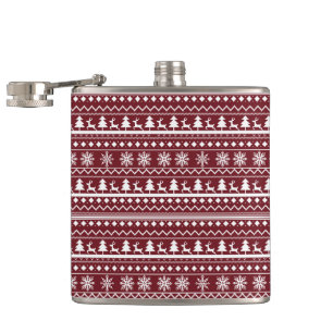 Classic Red Holiday Christmas Sweater Pattern Hip Flask