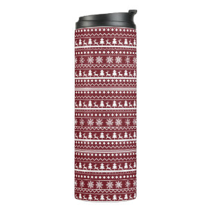 Classic Red Holiday Christmas Sweater Pattern Thermal Tumbler