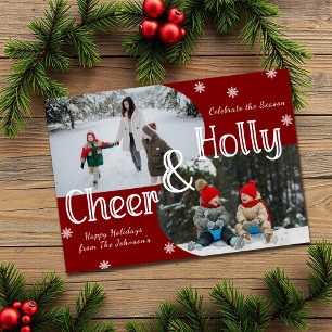 Classic Red Holly & Cheer 2 Family Photo Christmas Holiday Card