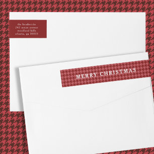 Classic Red Houndstooth Merry Christmas  Wrap Around Label