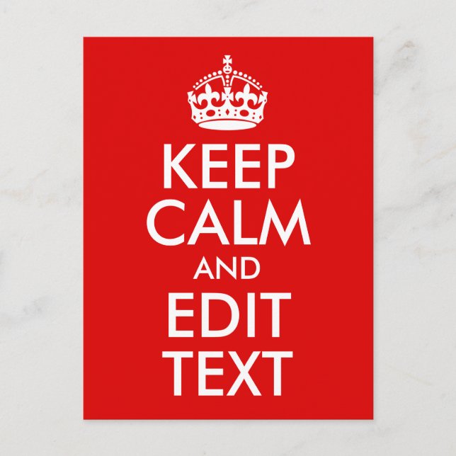 Classic Red Keep Calm and Edit Text Postcard (Front)