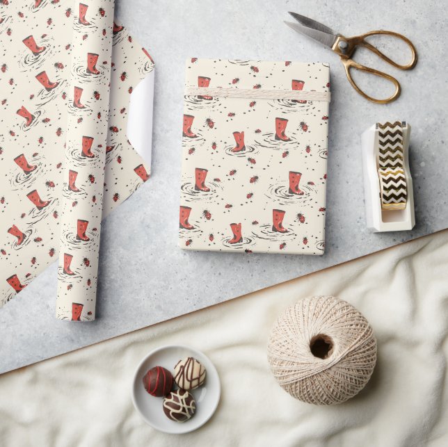 Classic Red Ladybugs with Rainboots Wrapping Paper (Crafts)