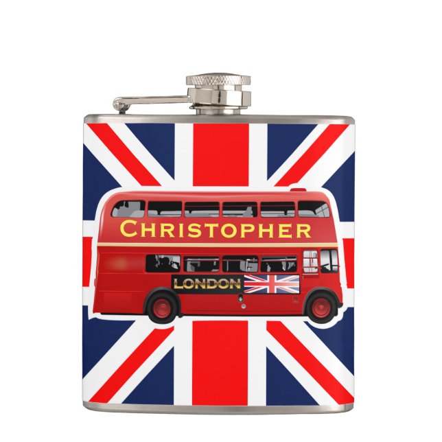 Classic Red London Bus Hip Flask (Front)