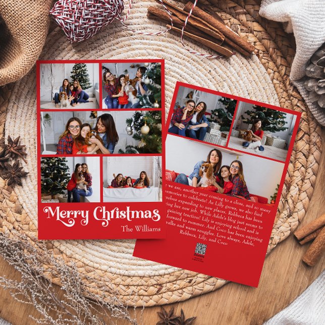 Classic Red Merry Christmas Vertical 8 Photo Holiday Card (Creator Uploaded)
