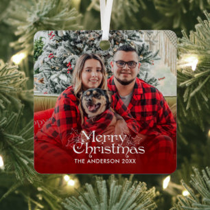 Classic Red Merry Christmas Vintage Lettering Metal Tree Decoration