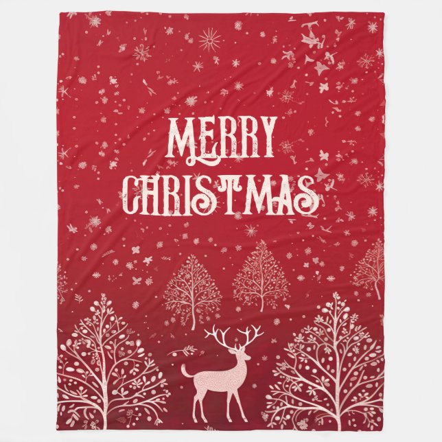 Classic Red Merry Christmas Winter Fleece Blanket (Front)