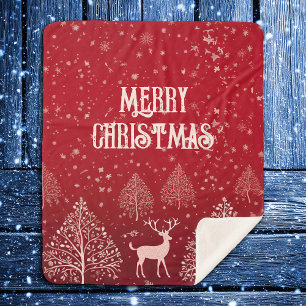 Classic Red Merry Christmas Winter Sherpa Blanket