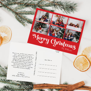 Classic Red Merry Christmas Year In Review 6 Photo Holiday Postcard