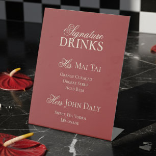 Classic Red Minimalist Wedding Signature Drinks Pedestal Sign