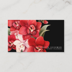Classic Red Orchids Black Business Cards