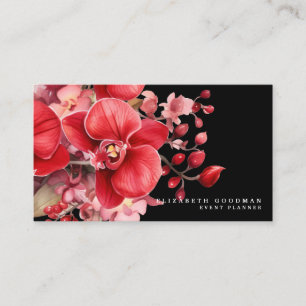 Classic Red Orchids Black Business Cards