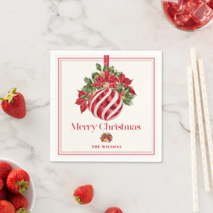 Classic Red Ornament Christmas Holiday Napkin