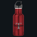 Classic Red Personalised Black Monogram Name  532 Ml Water Bottle<br><div class="desc">Classic Stylish Monogrammed Name,  Initial or your own text,  Red Personalised Stainless Steel Water Bottle.  This template makes it easy for you to customise your own text and colour.</div>