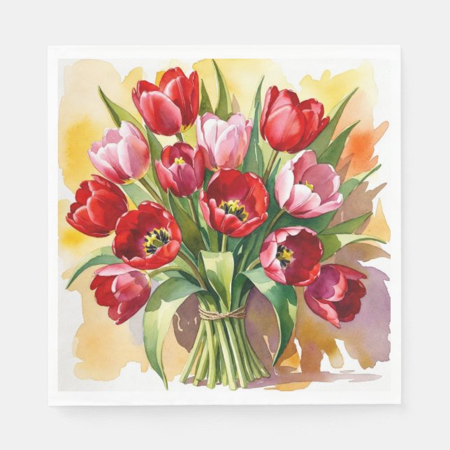 Classic Red & Pink Tulip Easter Napkins (Front)