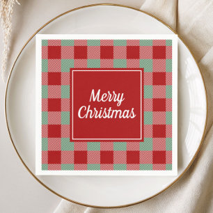 Classic Red Plaid Merry Christmas Napkin