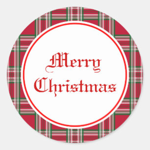 Classic Red Plaid Merry Christmas Sticker