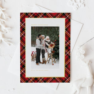 Classic Red Plaid Pattern Happy Holidays Photo Foil Holiday Card