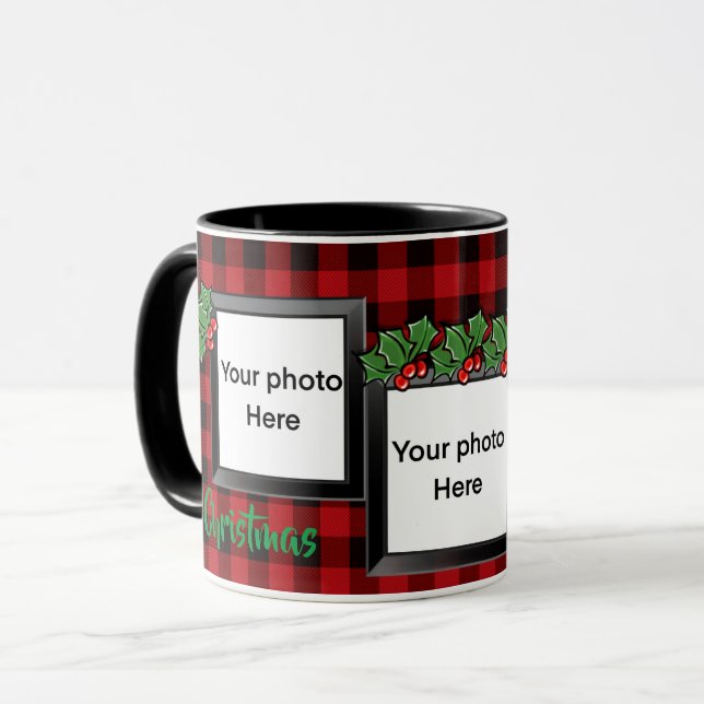 Classic red plaid personalise photo template  mug (Front Left)
