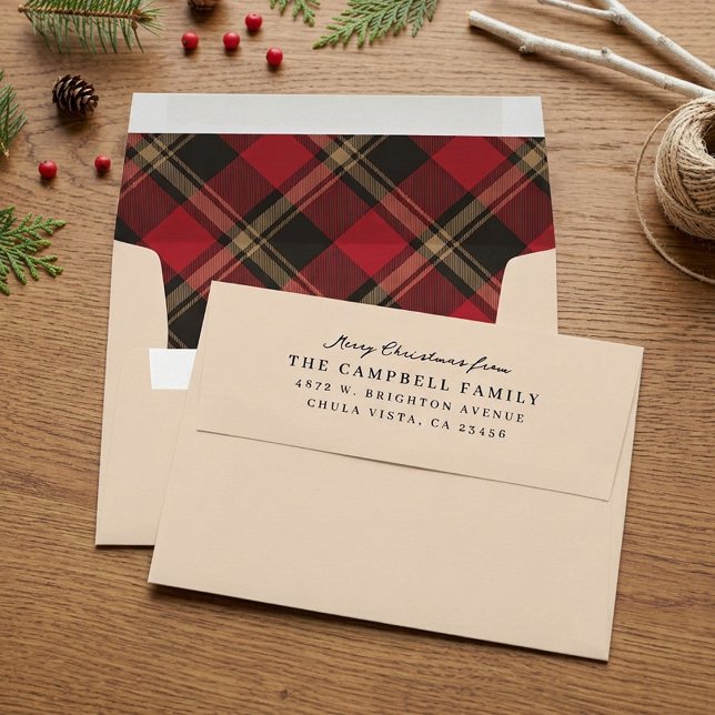 Classic Red Plaid Pre-Return Addressed Christmas Envelope (Creator Uploaded)