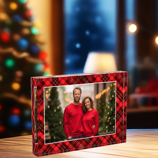 Classic Red Plaid Tartan Christmas Family Photo Block (Creator Uploaded)