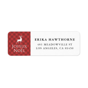 Classic Red Plaid with Deer Joyeux Noël Holiday Return Address Label