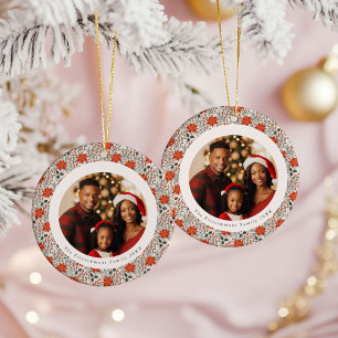 Classic Red Poinsettia 2 Sided Photo Christmas Ceramic Ornament