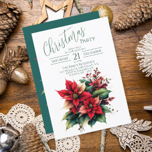  Classic Red Poinsettia Christmas Party Invitation