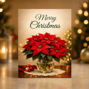 Classic Red Poinsettia Merry Christmas  Holiday Card