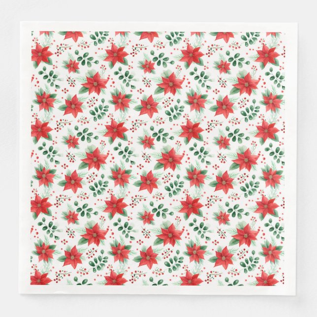 Classic Red Poinsettias Botanical Pattern Napkin (Front)