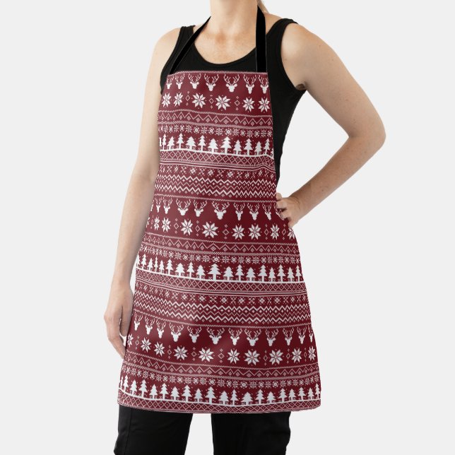 Classic Red Reindeer Christmas Sweater Pattern Apron (Insitu)