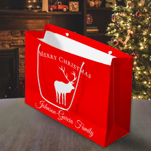 Classic Red Reindeer Elegant Christmas  Large Gift Bag