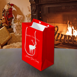 Classic Red Reindeer Elegant Christmas  Medium Gift Bag