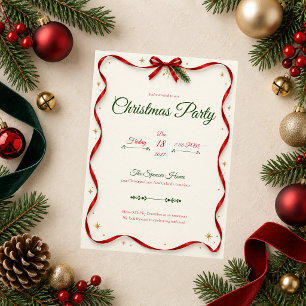 Classic Red Ribbon Christmas Party Invitation