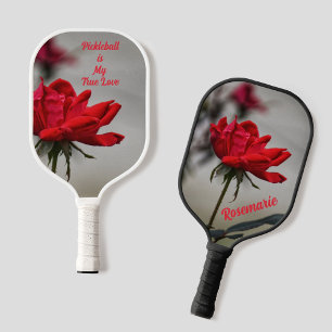 Classic Red Rose Floral Pickleball is My True Love Paddle