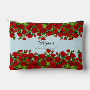 Classic Red Rose Garden Romantic Custom Name Accessory Pouch