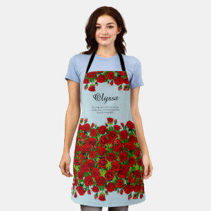 Classic Red Rose Garden Romantic Custom Name Apron