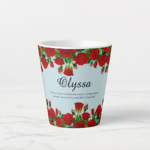 Classic Red Rose Garden Romantic Custom Name Latte Mug