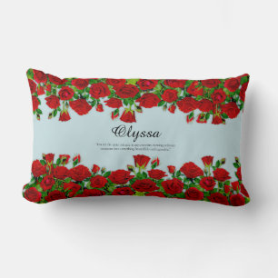 Classic Red Rose Garden Romantic Custom Name Lumbar Cushion