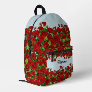 Classic Red Rose Garden Romantic Custom Name Printed Backpack