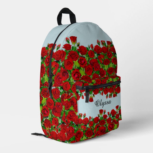 Classic Red Rose Garden Romantic Custom Name  Printed Backpack (Back Corner Left)