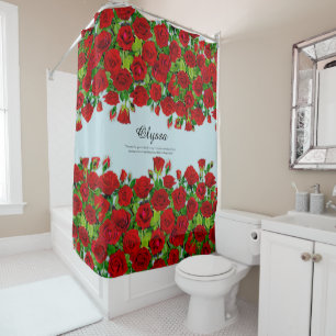Classic Red Rose Garden Romantic Custom Name Shower Curtain