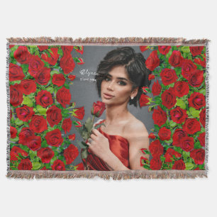 Classic Red Rose Garden Romantic Custom Name Throw Blanket