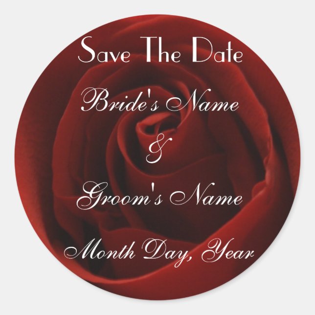 Classic Red Rose Save the Date Sticker (Front)