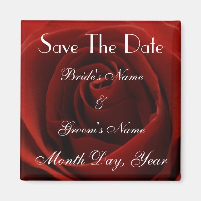 Classic Red Rose Save the Date Wedding Magnet (Front)