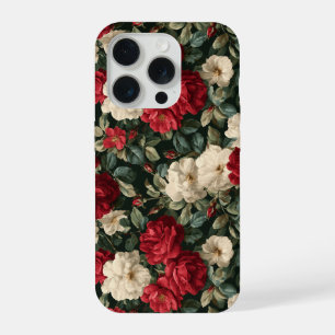 Classic Red Rose White Floral Pattern iPhone 15 Pro Case