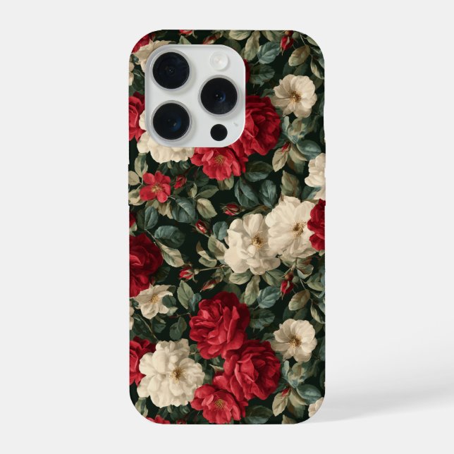 Classic Red Rose White Floral Pattern iPhone Case (Back)