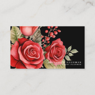 Classic Red Roses Black Business Cards